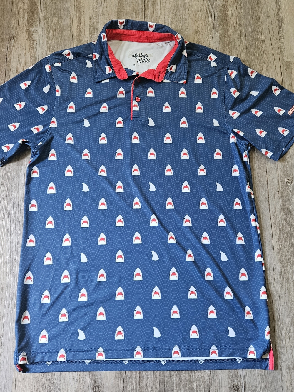 RSVLTS Breakfast Balls Blue And White Jaws Chomp Golf Performance Polo Medium